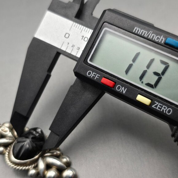 VTG Sterling Silver Black Onyx Brooch 2" Carved Face Mexico Tribal Style 7.65g - Picture 10 of 12